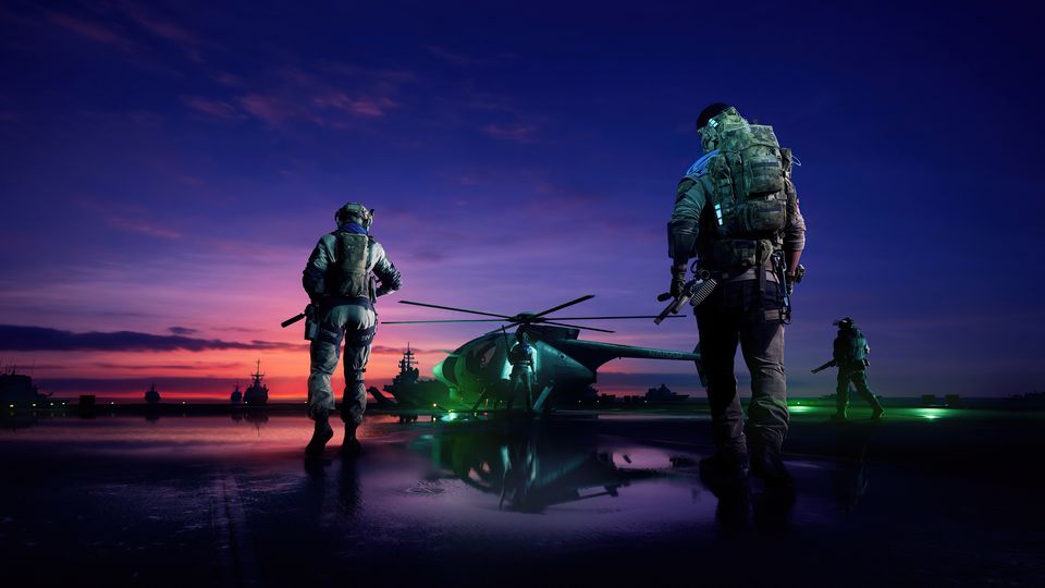 战地风云2042 武装直升机 军队 背影 晚霞 最新游戏壁纸 5K-PixStock 源像素