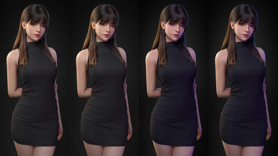 性感身材长发美女 黑色毛衣包臀裙OL 3D美女桌面壁纸 4k-PixStock 源像素