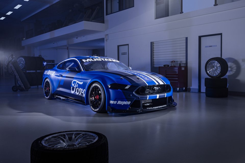 2022款福特野马 GT 蓝色改装超级跑车 超高清汽车桌面壁纸 8k-PixStock 源像素
