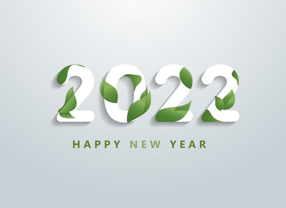2022新年快乐 春天 绿叶环保艺术字 养眼电脑桌面壁纸 4k-PixStock 源像素