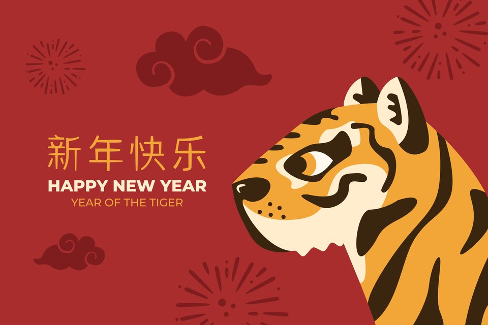 虎年 2022 新年快乐 卡通老虎  创意桌面壁纸 4k-PixStock 源像素