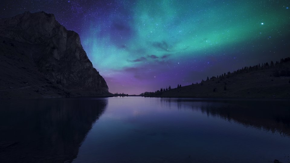 奥罗拉湖的夜晚 瑞士Bannalp湖 冰岛 极光 星空 高清桌面壁纸 4K-PixStock 源像素