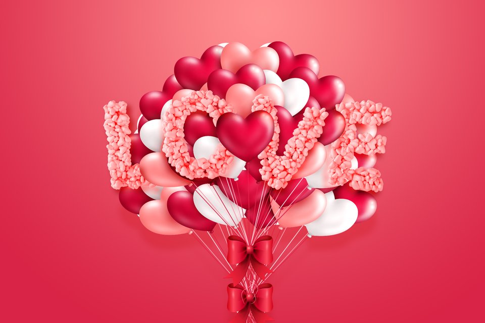 情人节 心形气球 红色浪漫礼物 创意桌面壁纸 4K-PixStock 源像素
