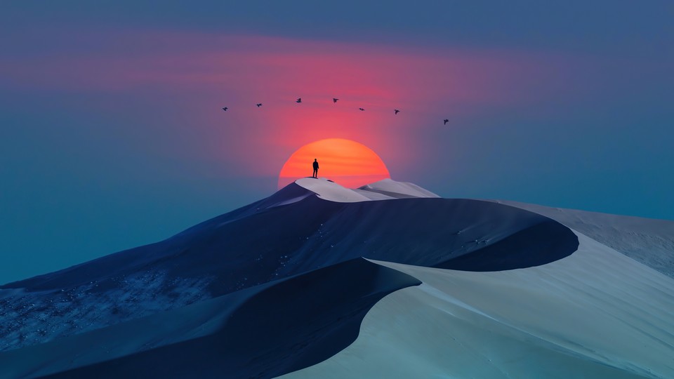 沙漠 风景 日落 太阳 夜晚 人 唯美风景壁纸 4k-PixStock 源像素