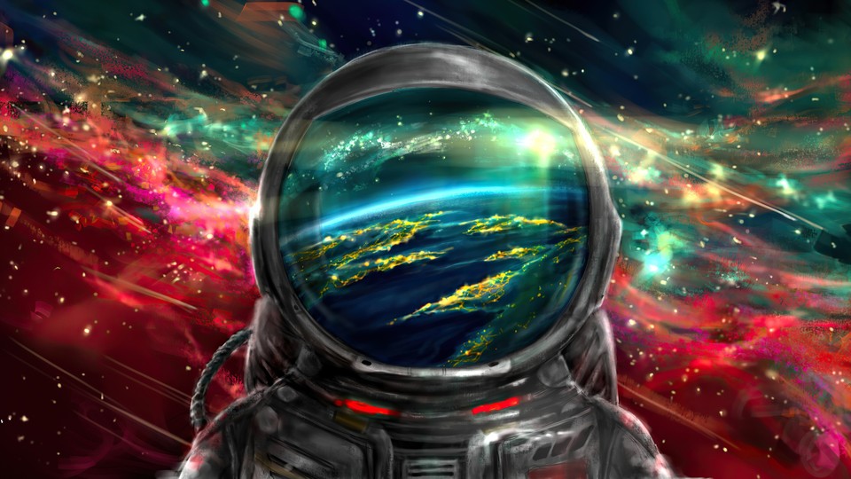 绚丽多彩的科幻宇航员手绘作品 梦幻星空 高清宽屏电脑壁纸 4K-PixStock 源像素
