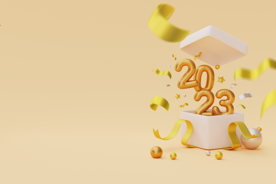 新年 黄金色 2023 礼盒 彩带 创意 简约 壁纸 超高清图片 7k