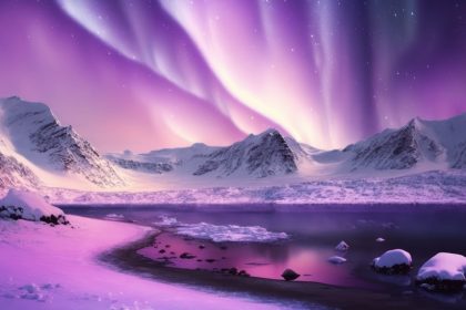 紫色极光风景 星空 雪山 河流 超清4k桌面壁纸